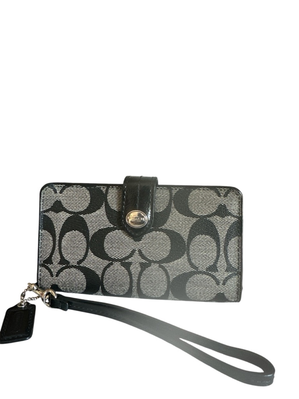 Coach Black/Gray Signature Jacquard Wristlet Wallet
